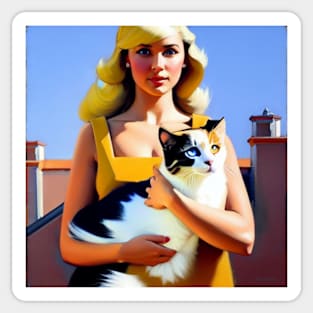 A Blonde Woman and Her Cat Sticker